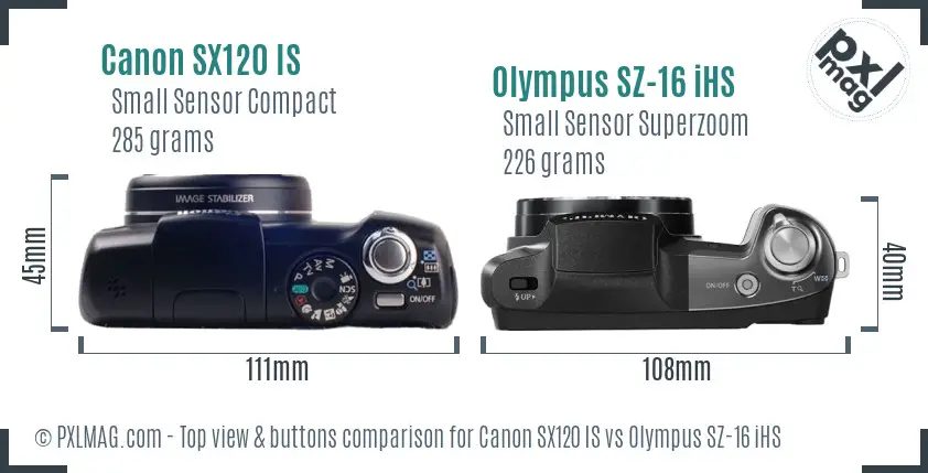 Canon SX120 IS vs Olympus SZ-16 iHS top view buttons comparison