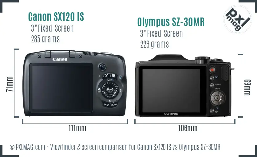 Canon SX120 IS vs Olympus SZ-30MR Screen and Viewfinder comparison