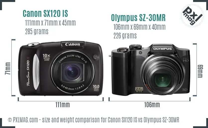 Canon SX120 IS vs Olympus SZ-30MR size comparison