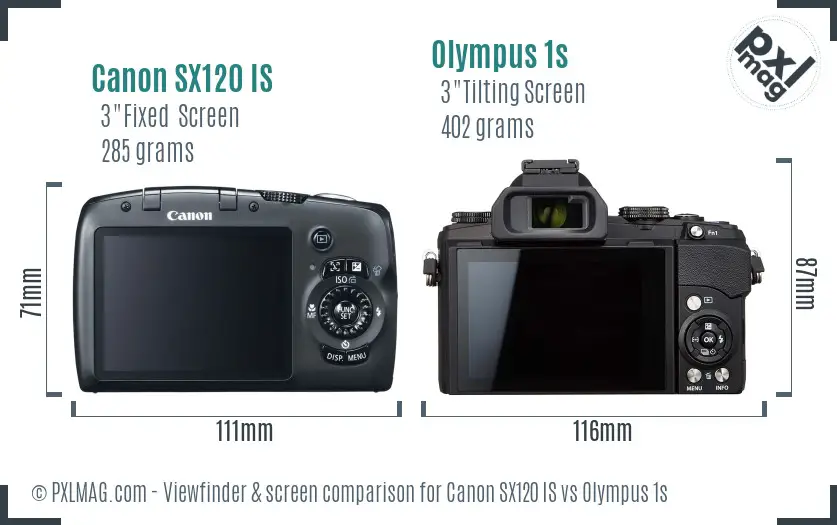 Canon SX120 IS vs Olympus 1s Screen and Viewfinder comparison