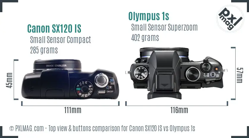 Canon SX120 IS vs Olympus 1s top view buttons comparison
