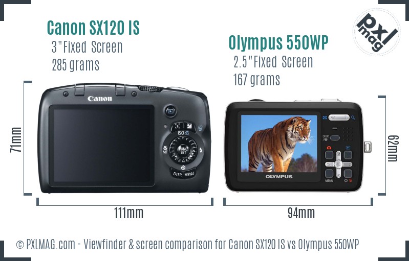 Canon SX120 IS vs Olympus 550WP Screen and Viewfinder comparison