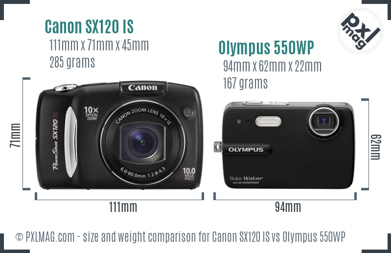Canon SX120 IS vs Olympus 550WP size comparison
