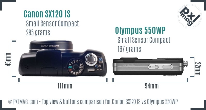 Canon SX120 IS vs Olympus 550WP top view buttons comparison