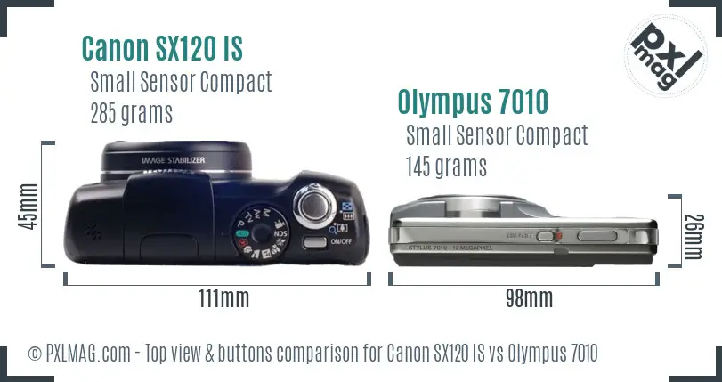 Canon SX120 IS vs Olympus 7010 top view buttons comparison