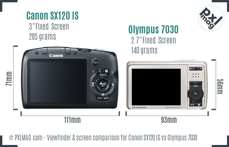 Canon SX120 IS vs Olympus 7030 Screen and Viewfinder comparison