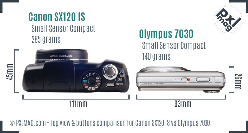 Canon SX120 IS vs Olympus 7030 top view buttons comparison
