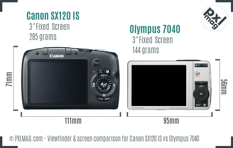 Canon SX120 IS vs Olympus 7040 Screen and Viewfinder comparison