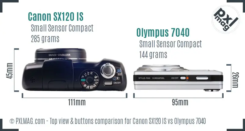 Canon SX120 IS vs Olympus 7040 top view buttons comparison