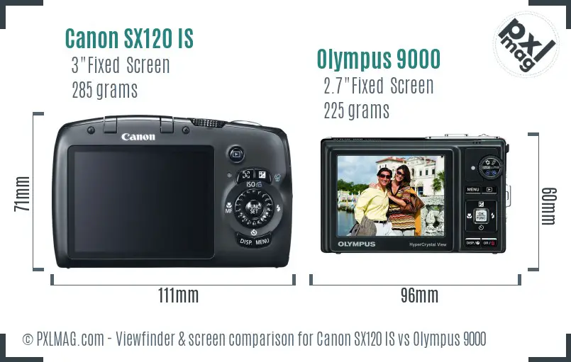 Canon SX120 IS vs Olympus 9000 Screen and Viewfinder comparison Canon SX120 IS vs Olympus 9000 Screen and Viewfinder comparison