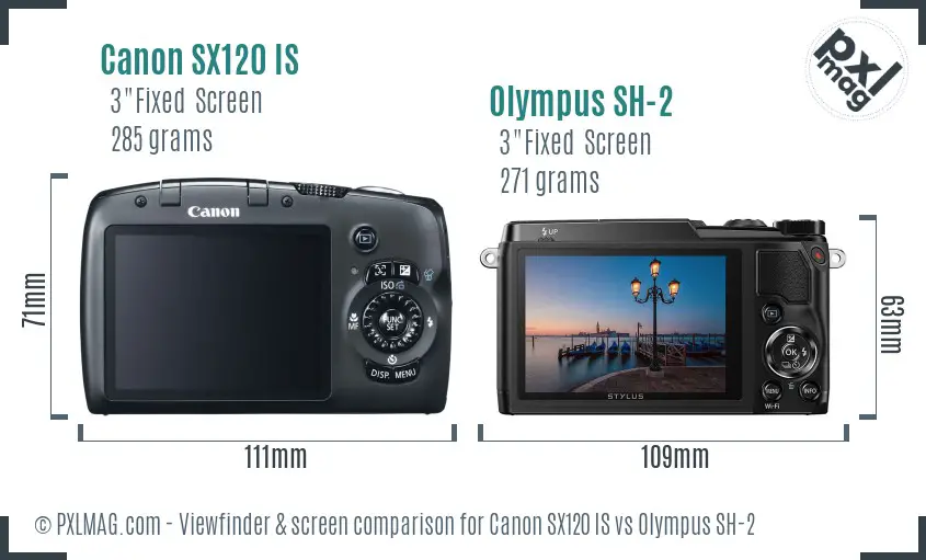 Canon SX120 IS vs Olympus SH-2 Screen and Viewfinder comparison