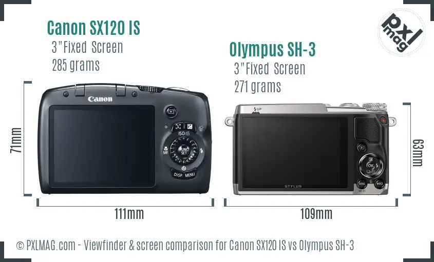 Canon SX120 IS vs Olympus SH-3 Screen and Viewfinder comparison