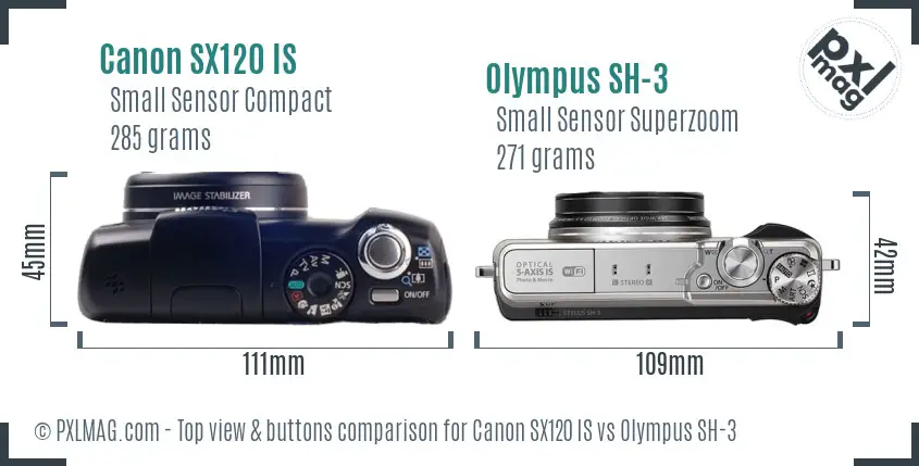 Canon SX120 IS vs Olympus SH-3 top view buttons comparison