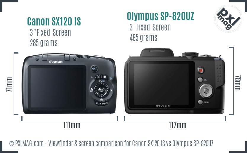 Canon SX120 IS vs Olympus SP-820UZ Screen and Viewfinder comparison