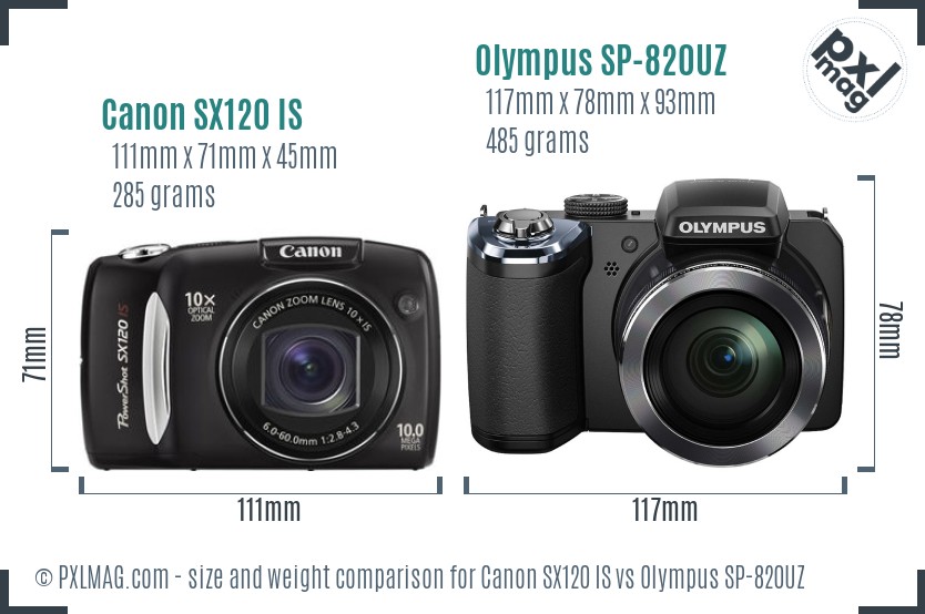 Canon SX120 IS vs Olympus SP-820UZ size comparison Canon SX120 IS vs Olympus SP-820UZ size comparison