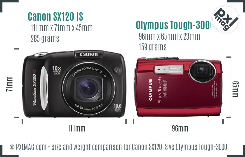 Canon SX120 IS vs Olympus Tough-3000 size comparison Canon SX120 IS vs Olympus Tough-3000 size comparison