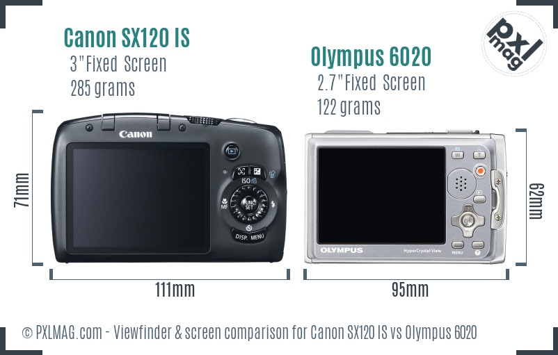 Canon SX120 IS vs Olympus 6020 Screen and Viewfinder comparison