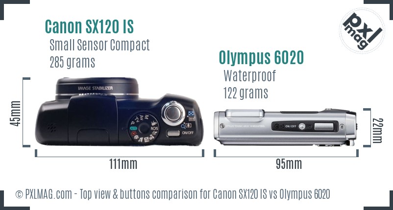Canon SX120 IS vs Olympus 6020 top view buttons comparison