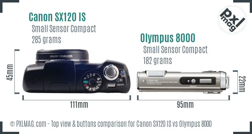 Canon SX120 IS vs Olympus 8000 top view buttons comparison