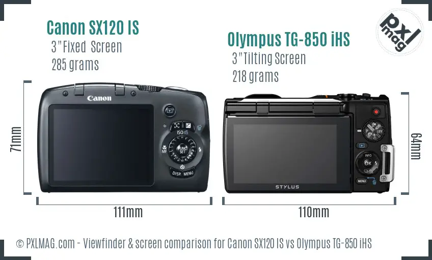Canon SX120 IS vs Olympus TG-850 iHS Screen and Viewfinder comparison Canon SX120 IS vs Olympus TG-850 iHS Screen and Viewfinder comparison