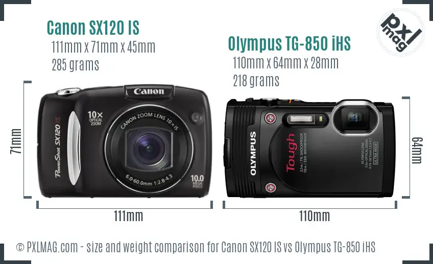 Canon SX120 IS vs Olympus TG-850 iHS size comparison Canon SX120 IS vs Olympus TG-850 iHS size comparison