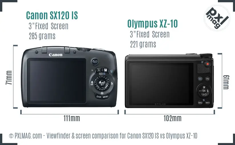 Canon SX120 IS vs Olympus XZ-10 Screen and Viewfinder comparison