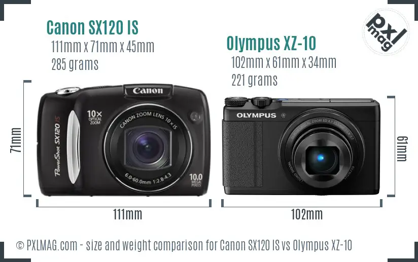 Canon SX120 IS vs Olympus XZ-10 size comparison