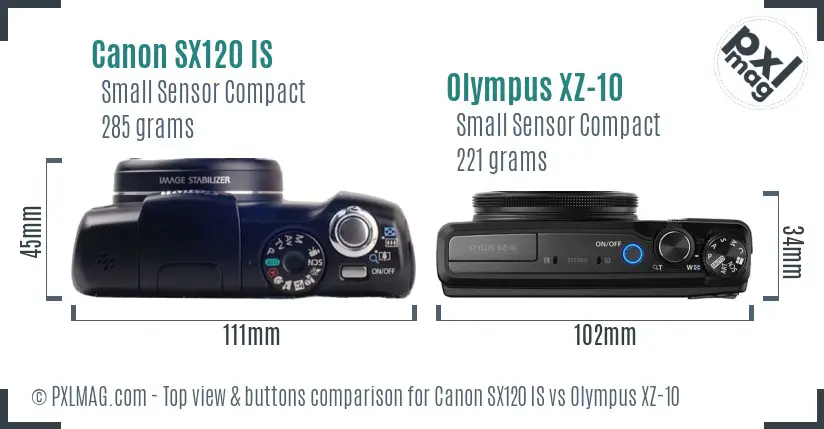 Canon SX120 IS vs Olympus XZ-10 top view buttons comparison