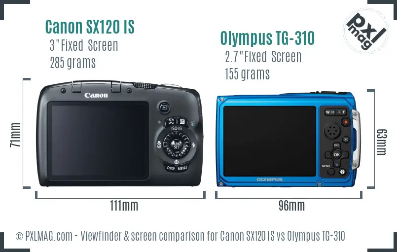 Canon SX120 IS vs Olympus TG-310 Screen and Viewfinder comparison