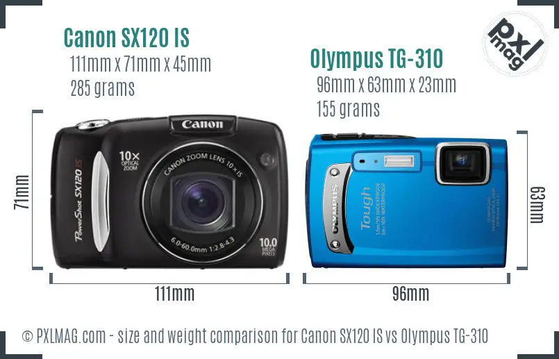 Canon SX120 IS vs Olympus TG-310 size comparison Canon SX120 IS vs Olympus TG-310 size comparison