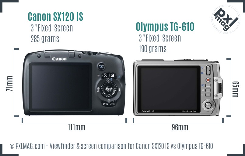 Canon SX120 IS vs Olympus TG-610 Screen and Viewfinder comparison