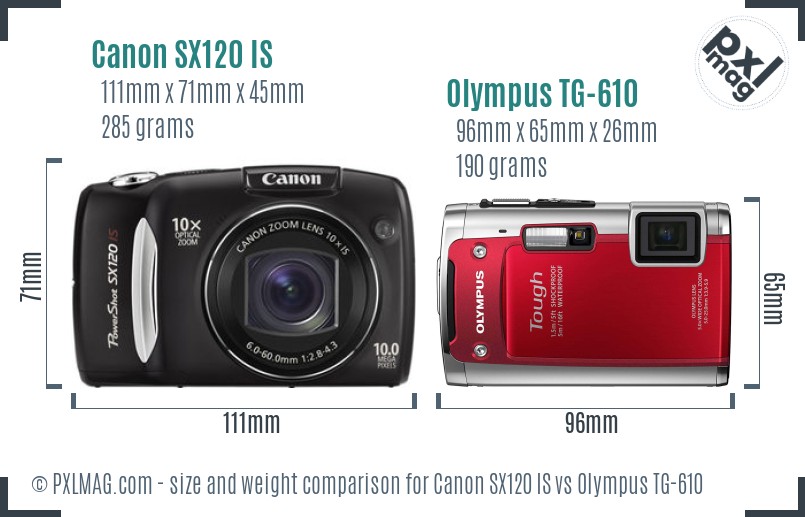 Canon SX120 IS vs Olympus TG-610 size comparison