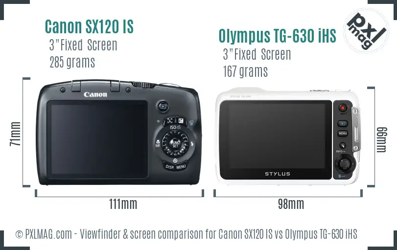 Canon SX120 IS vs Olympus TG-630 iHS Screen and Viewfinder comparison