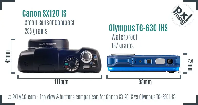 Canon SX120 IS vs Olympus TG-630 iHS top view buttons comparison