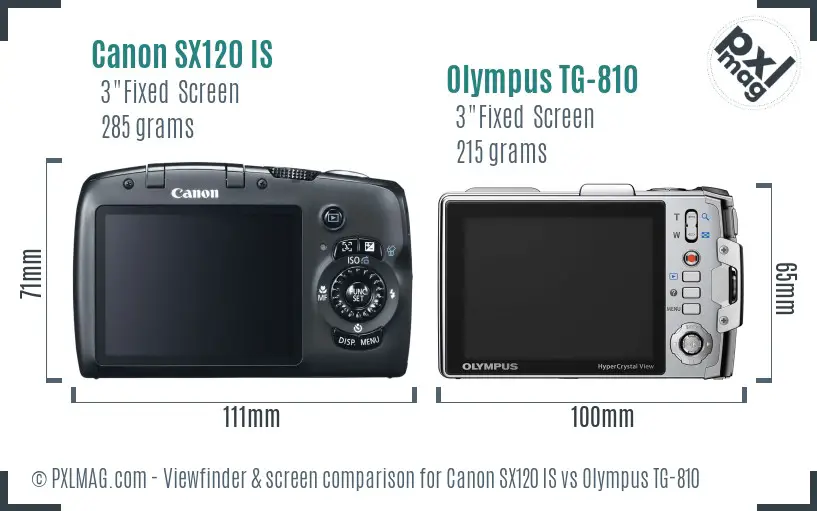 Canon SX120 IS vs Olympus TG-810 Screen and Viewfinder comparison