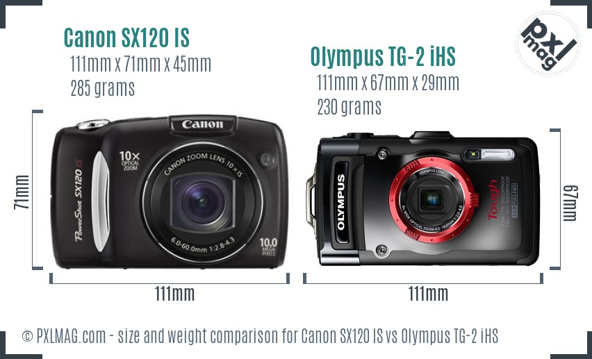 Canon SX120 IS vs Olympus TG-2 iHS size comparison Canon SX120 IS vs Olympus TG-2 iHS size comparison