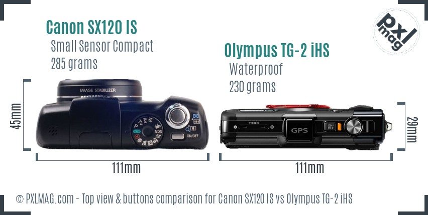 Canon SX120 IS vs Olympus TG-2 iHS top view buttons comparison