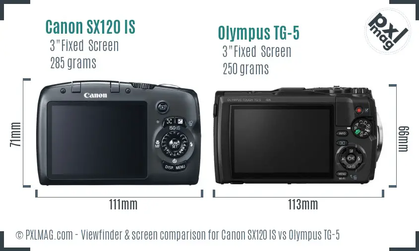 Canon SX120 IS vs Olympus TG-5 Screen and Viewfinder comparison