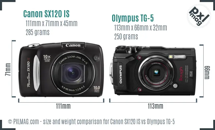 Canon SX120 IS vs Olympus TG-5 size comparison