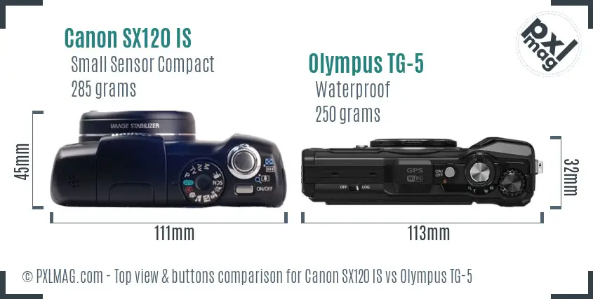 Canon SX120 IS vs Olympus TG-5 top view buttons comparison