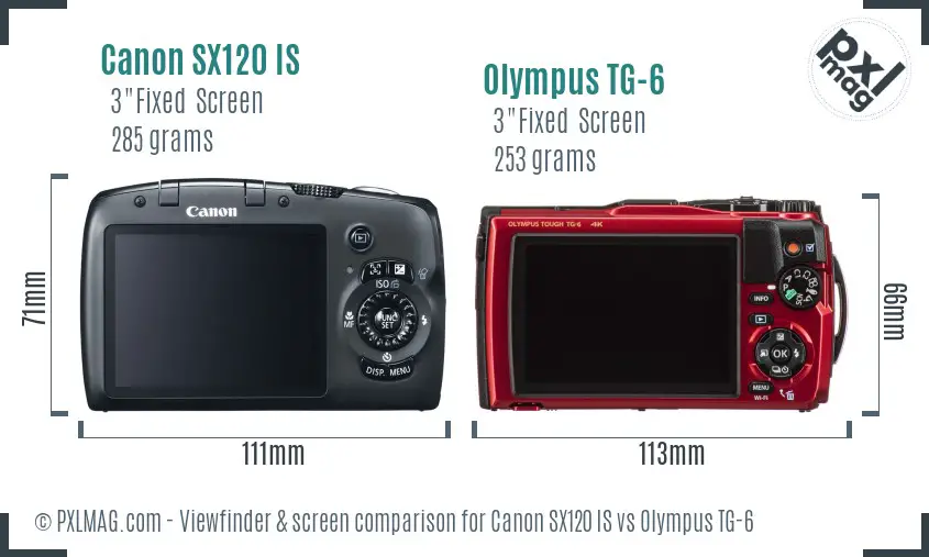 Canon SX120 IS vs Olympus TG-6 Screen and Viewfinder comparison