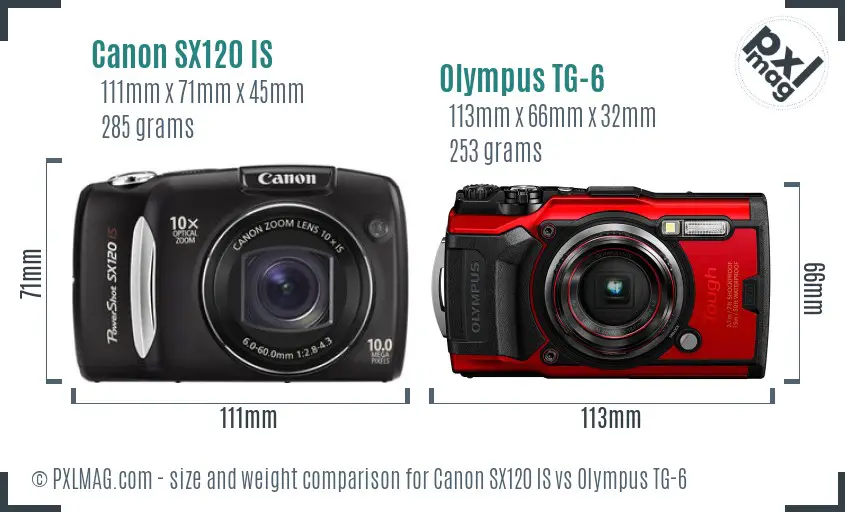 Canon SX120 IS vs Olympus TG-6 size comparison