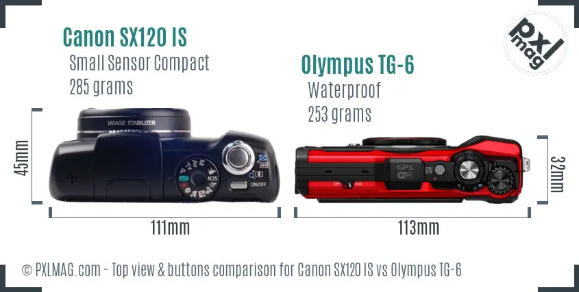 Canon SX120 IS vs Olympus TG-6 top view buttons comparison