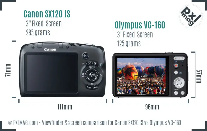 Canon SX120 IS vs Olympus VG-160 Screen and Viewfinder comparison