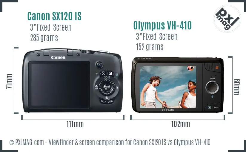 Canon SX120 IS vs Olympus VH-410 Screen and Viewfinder comparison