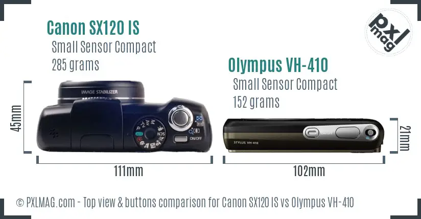 Canon SX120 IS vs Olympus VH-410 top view buttons comparison