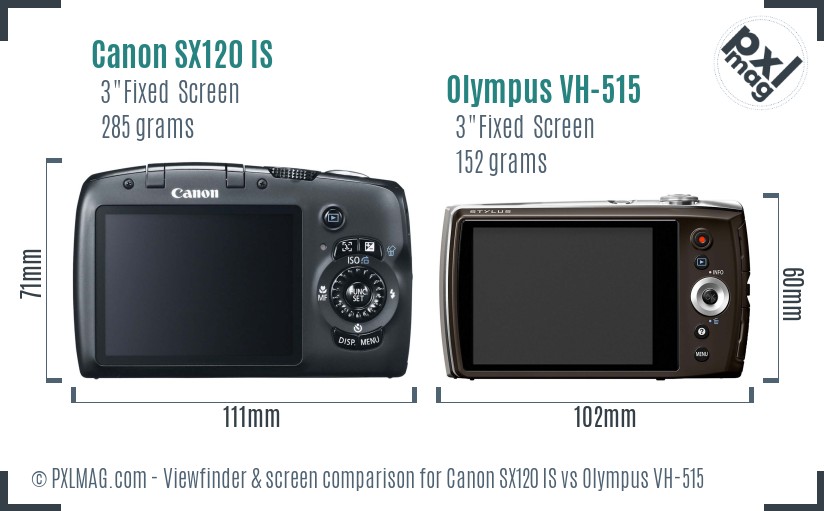 Canon SX120 IS vs Olympus VH-515 Screen and Viewfinder comparison
