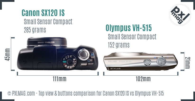 Canon SX120 IS vs Olympus VH-515 top view buttons comparison