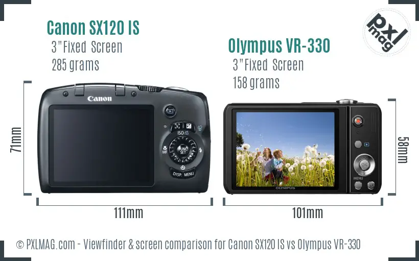 Canon SX120 IS vs Olympus VR-330 Screen and Viewfinder comparison