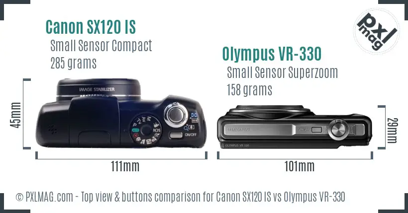 Canon SX120 IS vs Olympus VR-330 top view buttons comparison